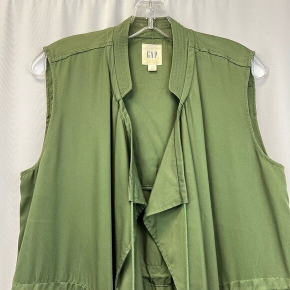 Gap Womens Vest Jacket Green Open Flap Pockets Drawstring Waist Band Collar S - Picture 3 of 11